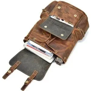 GRUNTLUXURY Brown Buffalo Leather Backpack DLC BUFFALO LEATHER BACKPACK - BROWN main image 3